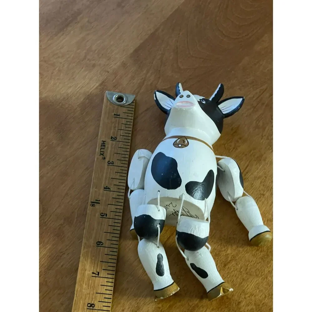 Vintage Handpainted Wood Cow Shelf Sitter Figurine~Signed Woodful ~Farmhouse